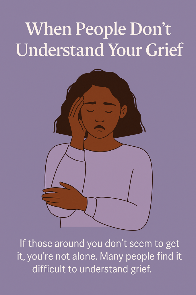 A soft, minimalist infographic featuring gentle icons like a heart, open hands, and speech bubbles, symbolizing compassion and connection during grief.